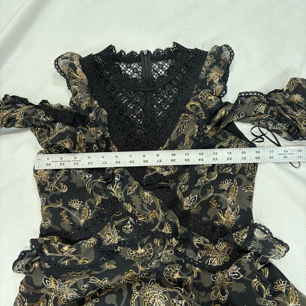 AMUR Womens 6 Printed Edna Dress 100% Organic Silk Floral Lace Ruffle Romantic - Picture 5 of 9